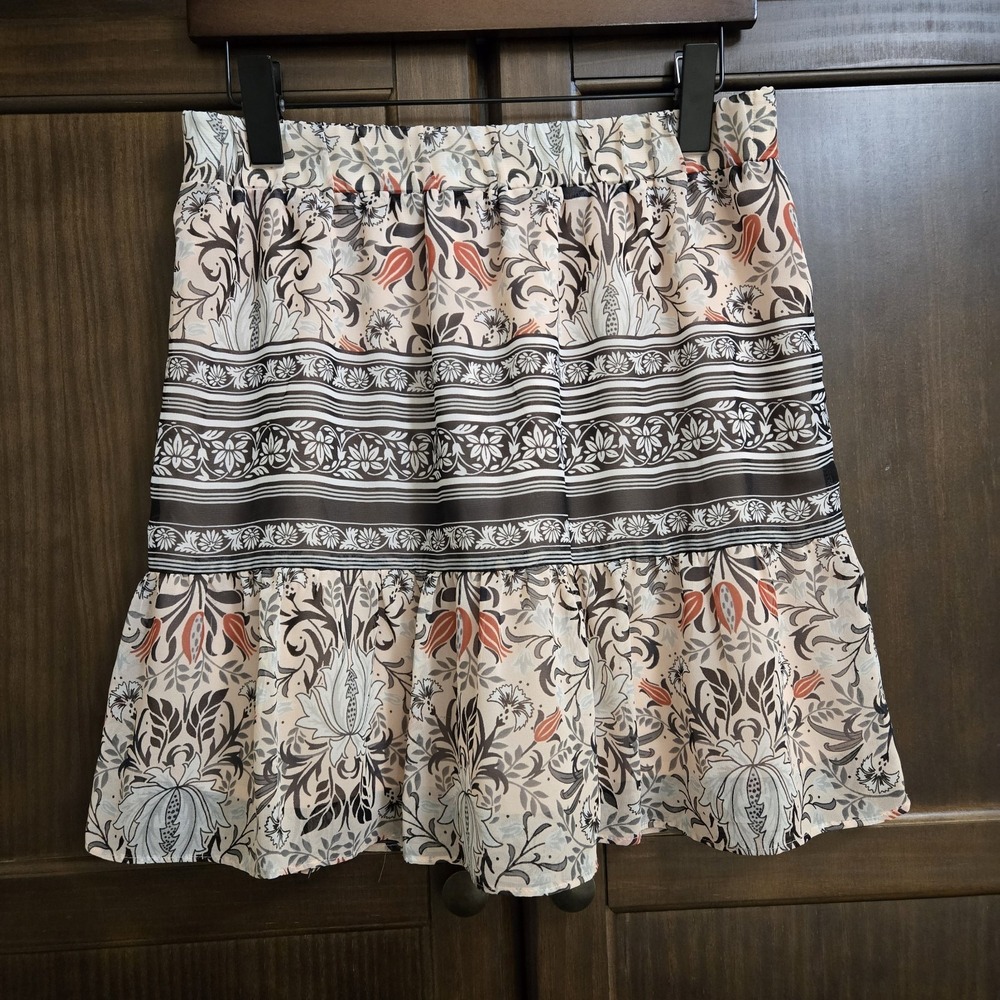 Loft Outlet Skirt Womens Med Petite Peach Floral Coastal Cowgirl Chiffon Ruffle